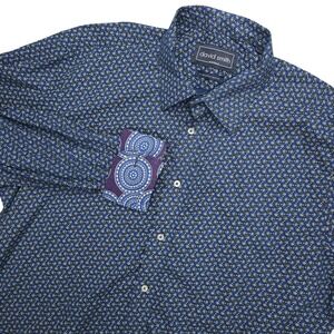 David Smith Shirt Mens 2XL Blue Floral Long Sleeve Button Up Contrast Cuff